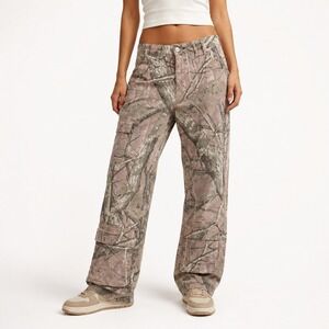 Disclosure Womens 9/29 Pink Tree Camo Cargo Pants Wide Leg Y2K Streetwear
